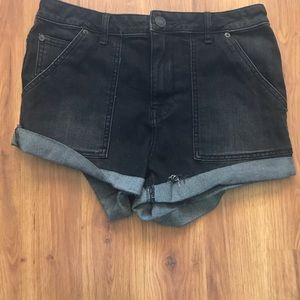 Free people black denim rolled shorts